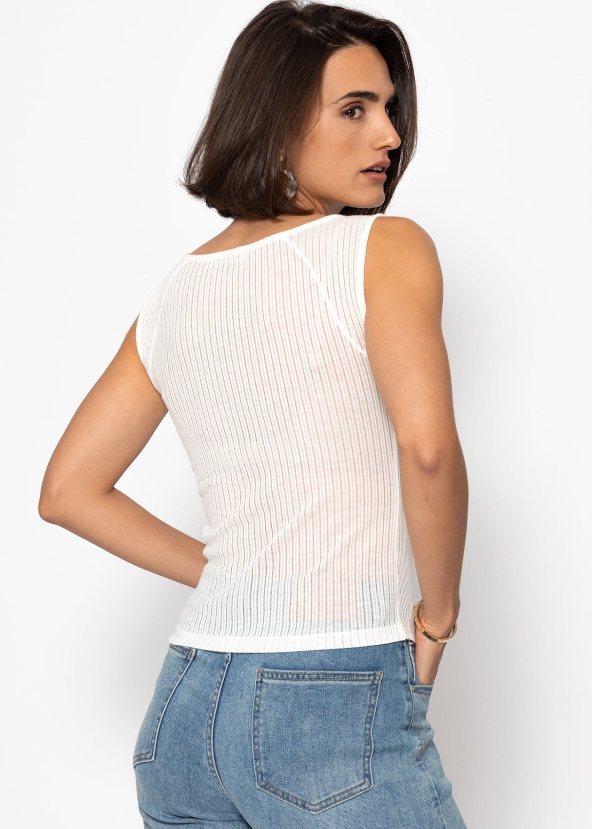 Slightly transparent top with ribbed structure - off-white