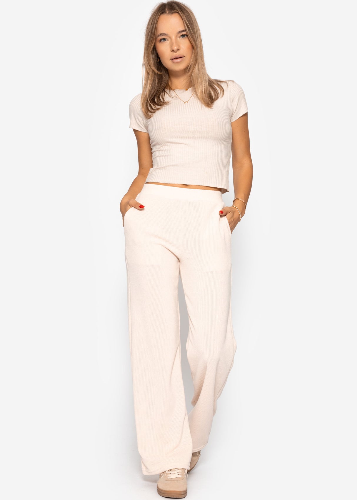 Loungewear Hose in Rippoptik - beige