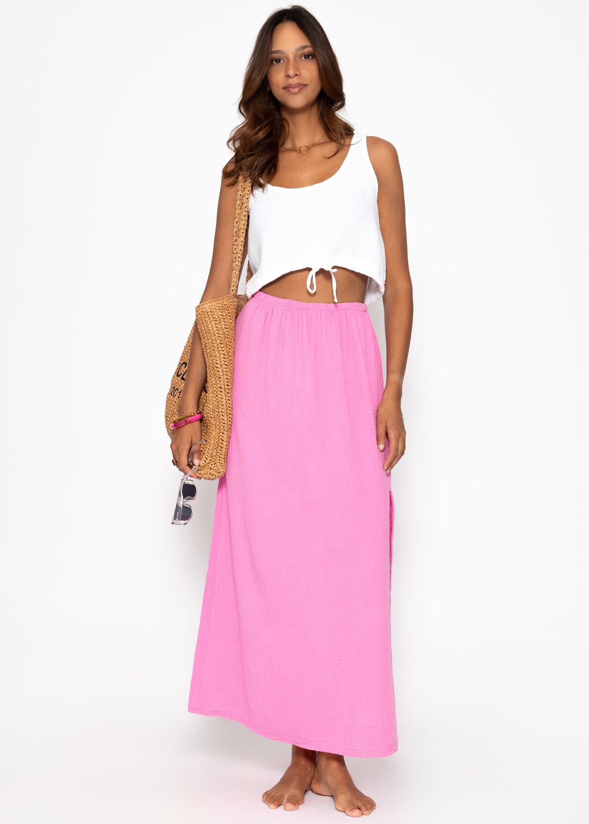 Maxi Musselin Rock mit Schlitz - pink