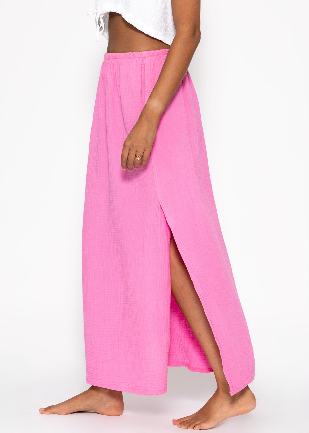 Maxi Musselin Rock mit Schlitz - pink