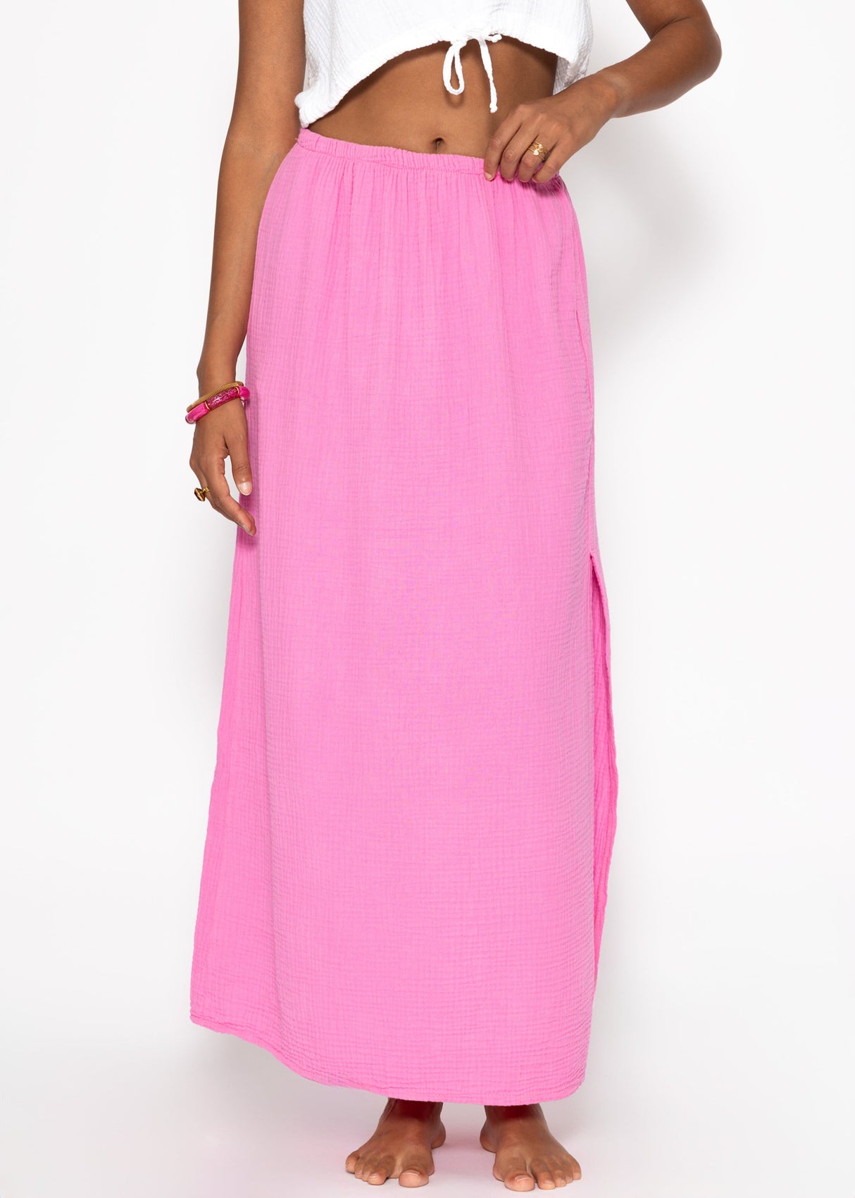 Maxi Musselin Rock mit Schlitz - pink
