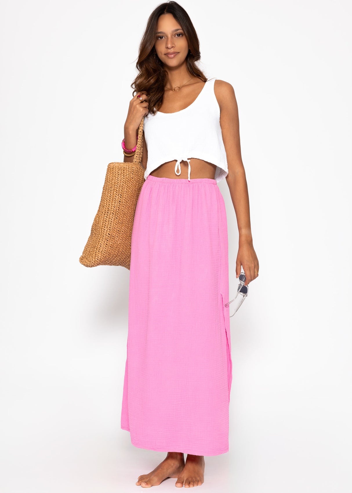 Maxi Musselin Rock mit Schlitz - pink