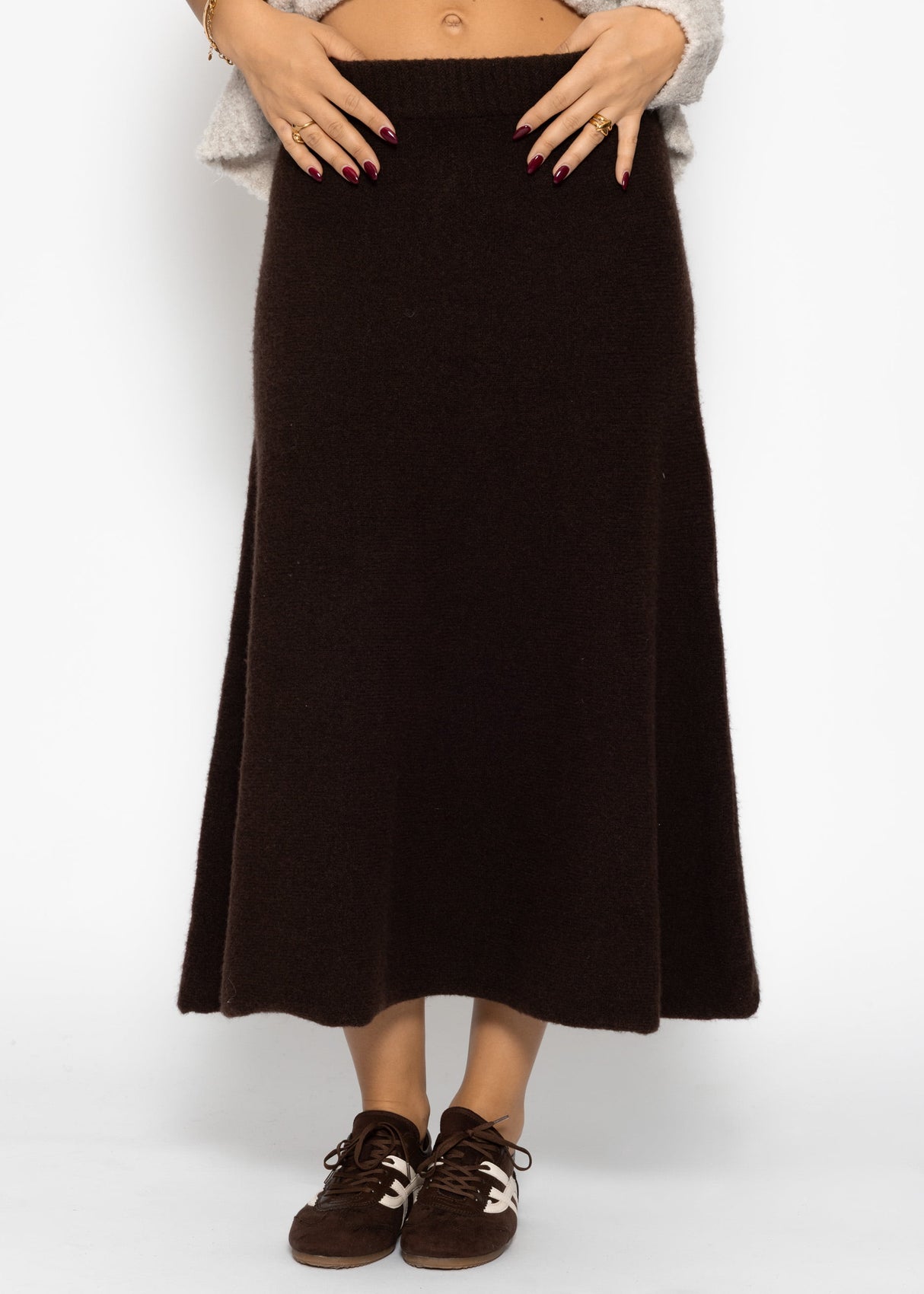 Maxi knit skirt in A-line - dark brown