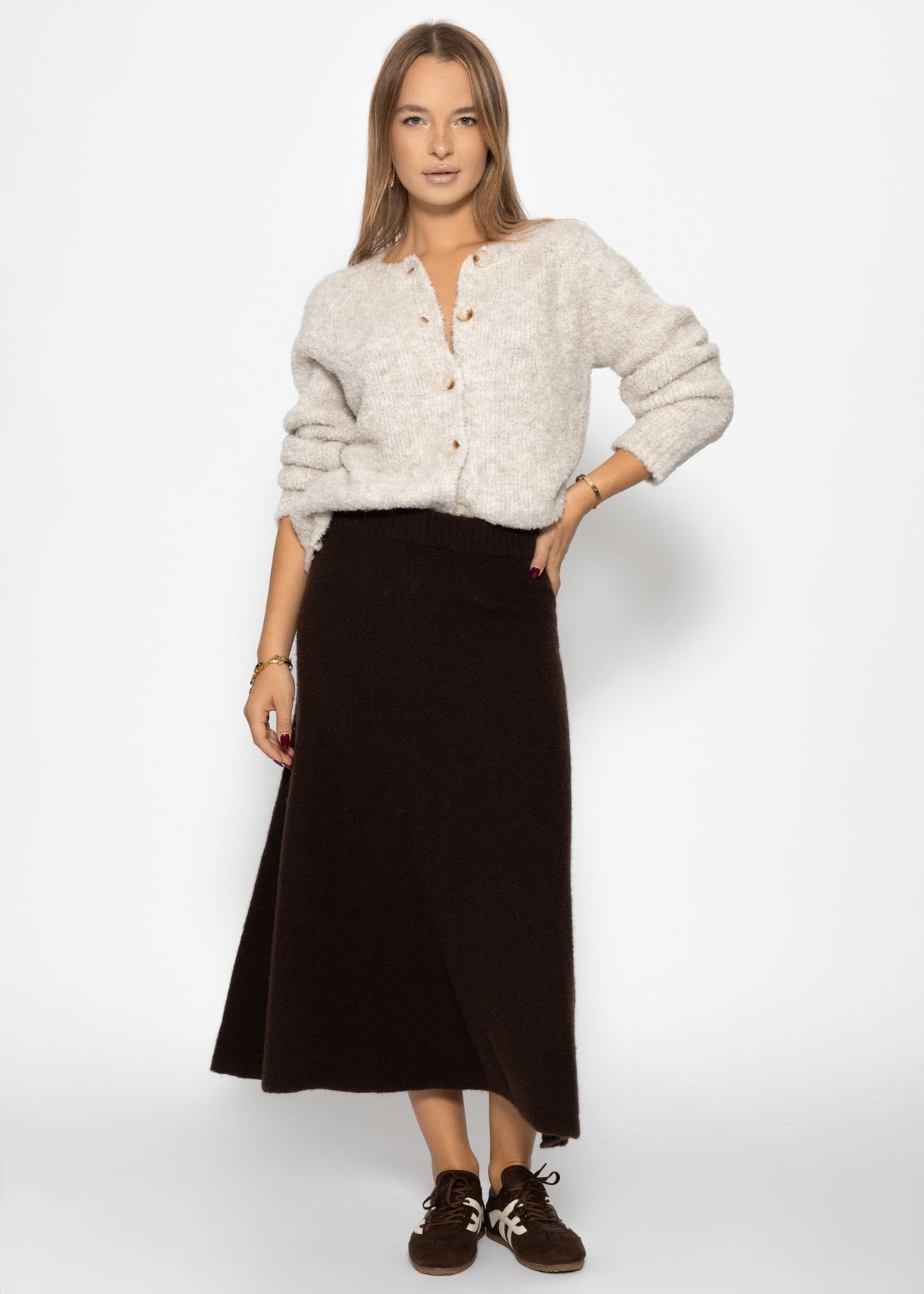 Maxi knit skirt in A-line - dark brown