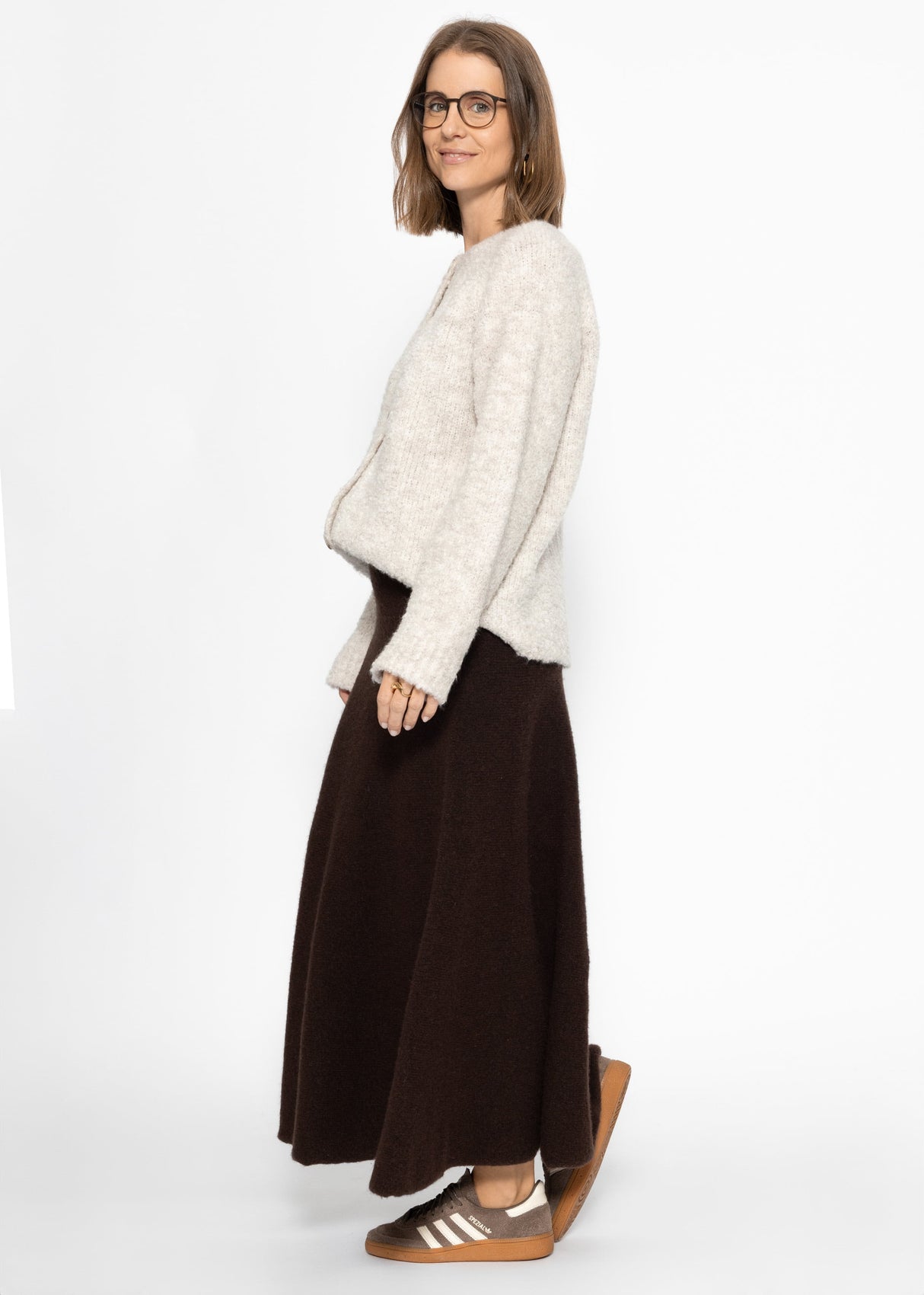 Maxi knit skirt in A-line - dark brown