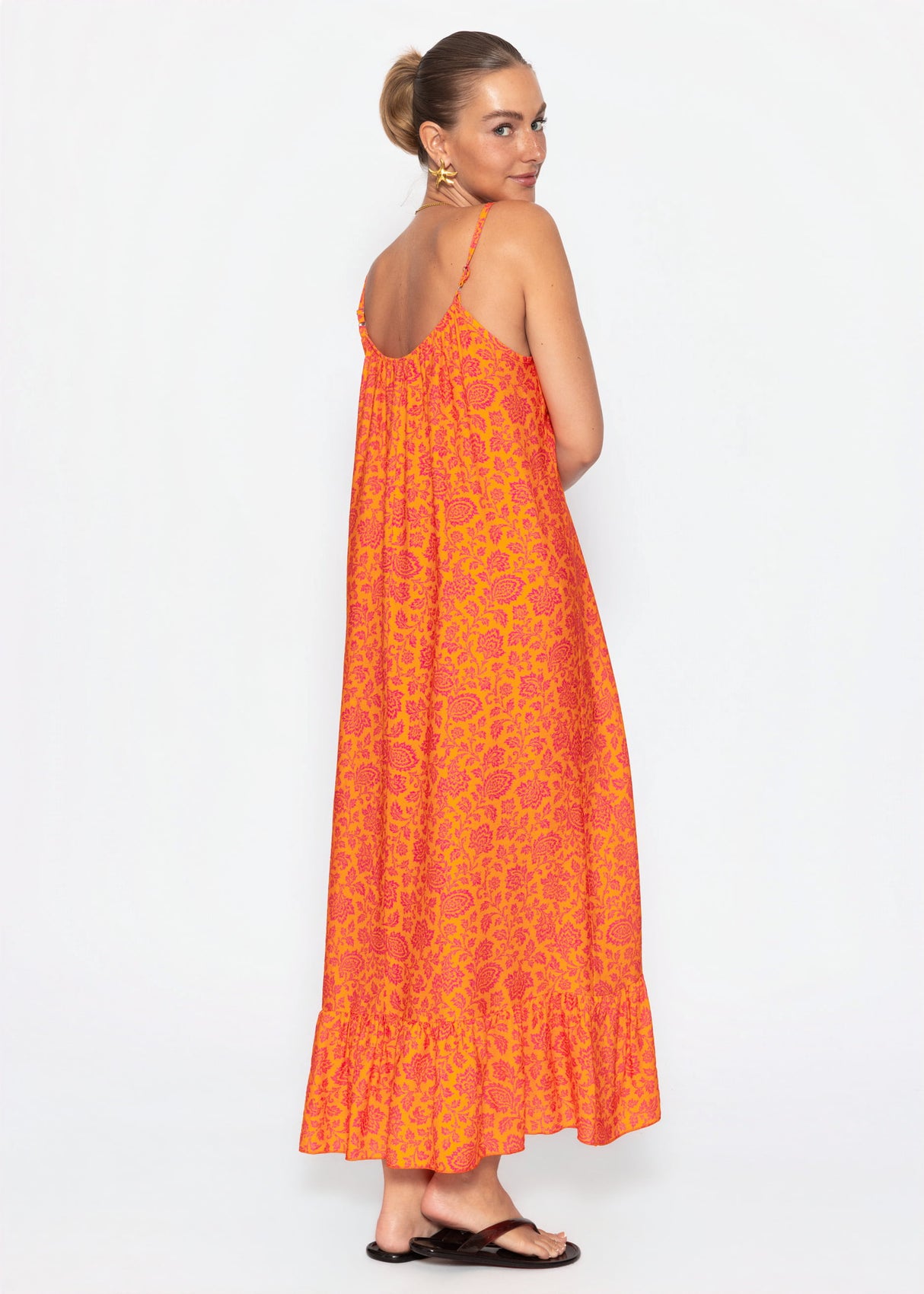 Maxikleid mit floralem Print - orange