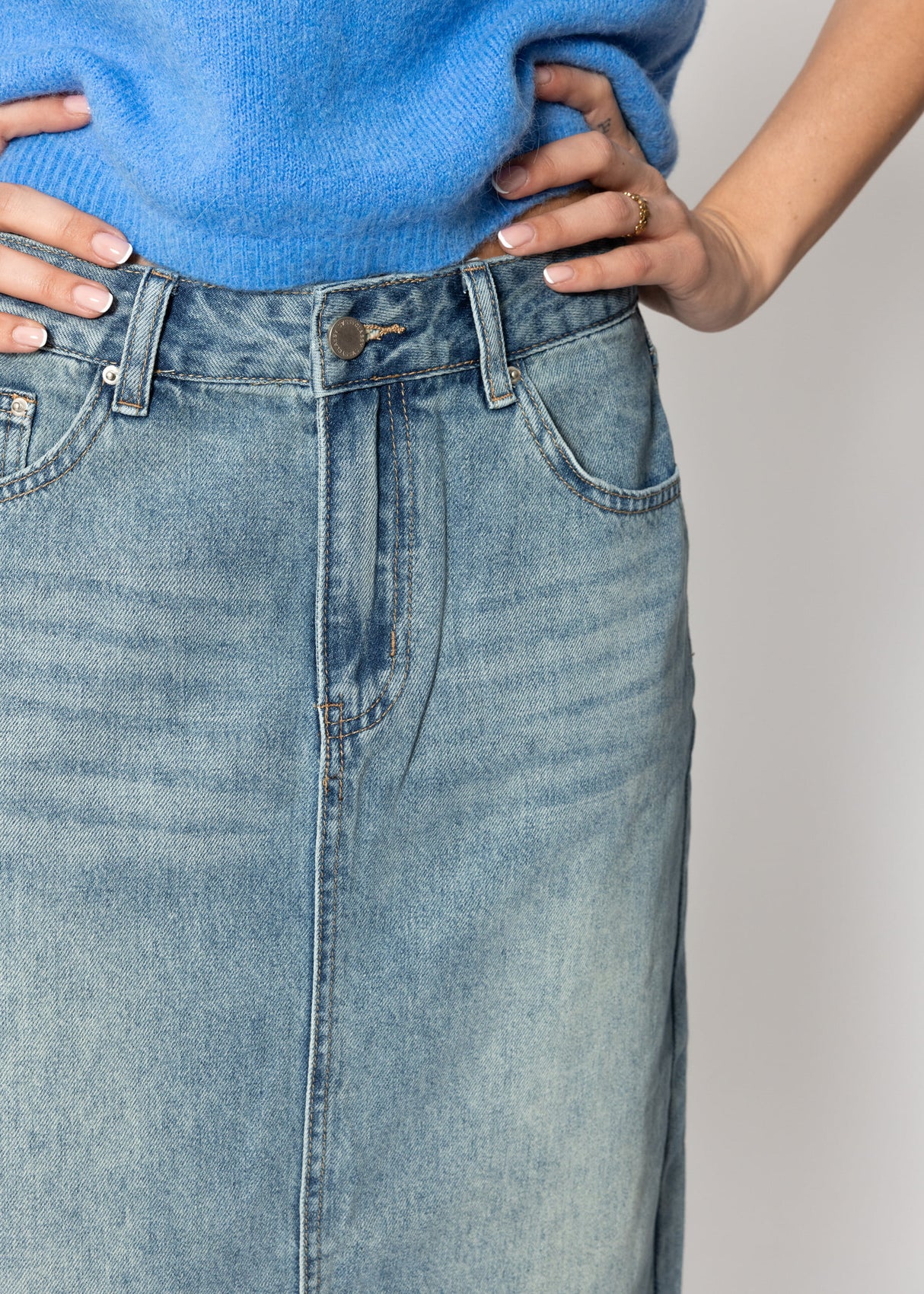 Midi Jeans Rock mit Schlitz - blau