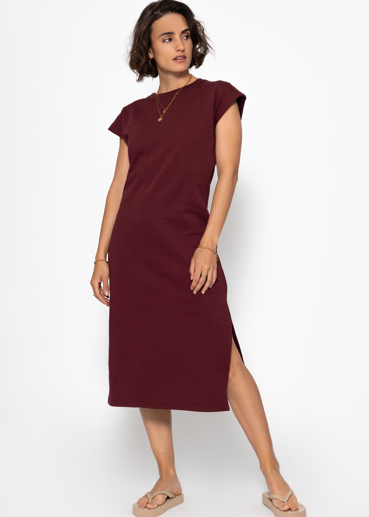 Heavy sweat dress with slit - Burgundy
