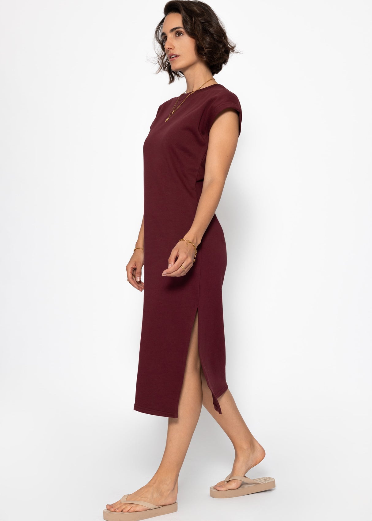 Heavy sweat dress with slit - Burgundy