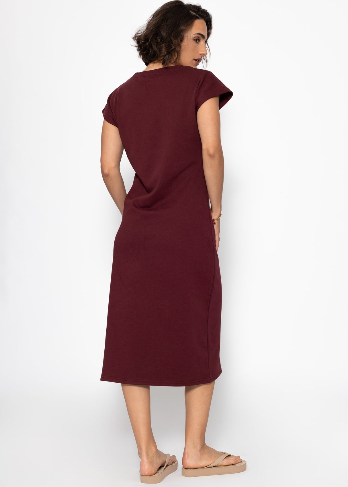 Heavy sweat dress with slit - Burgundy