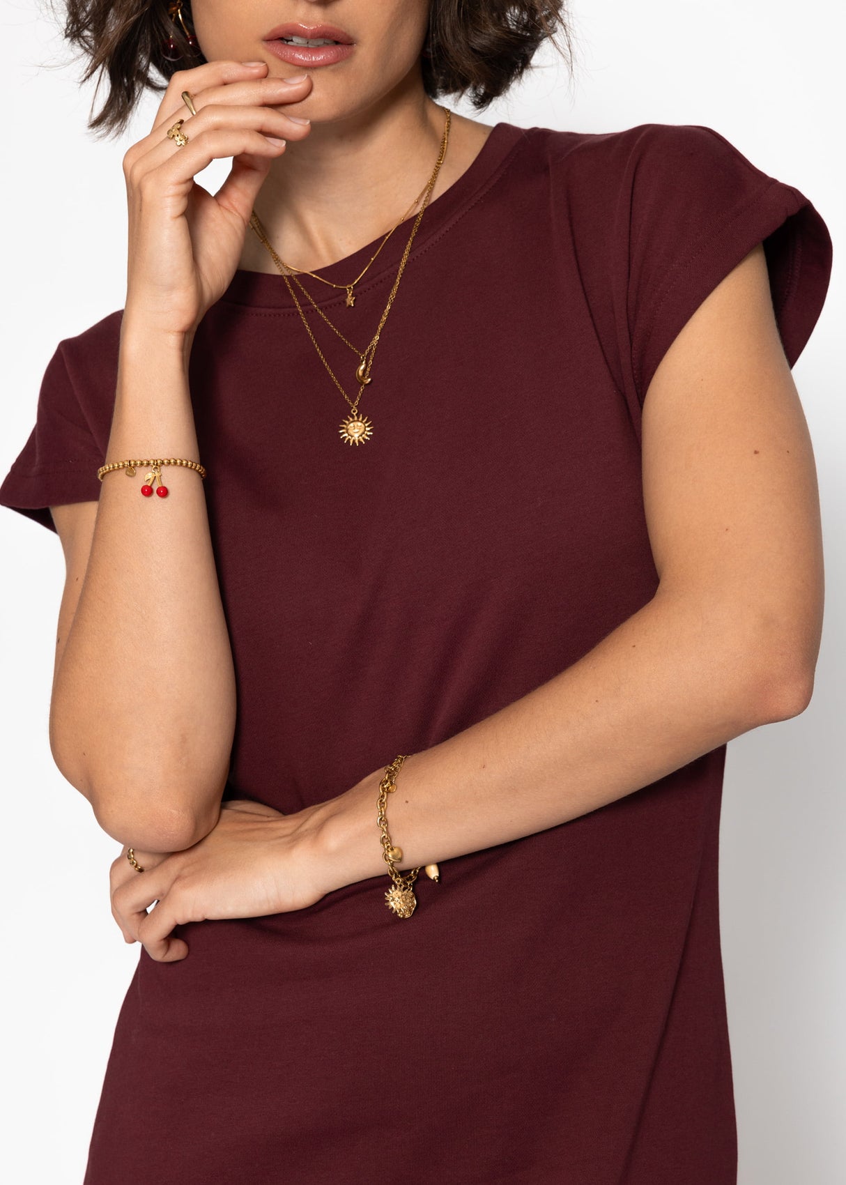 Heavy sweat dress with slit - Burgundy