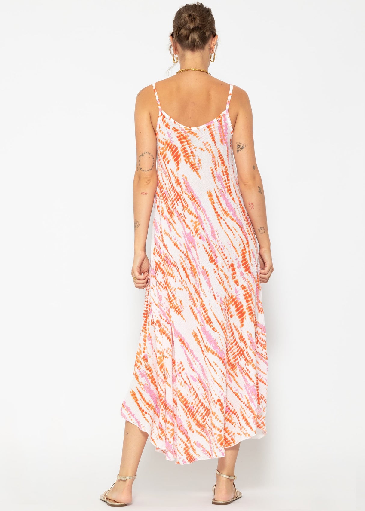 Muslin beach dress with colorful print - off-white