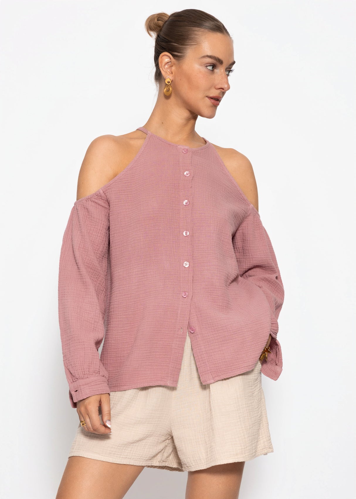 Musselin Bluse mit Cut-Outs - altrosa