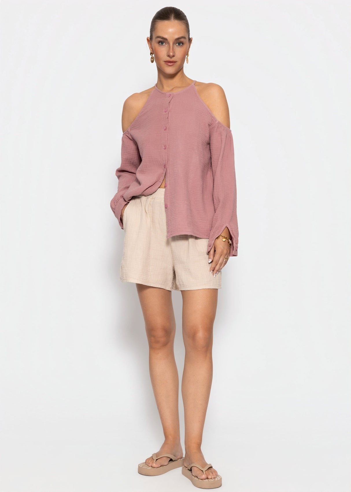 Musselin Bluse mit Cut-Outs - altrosa