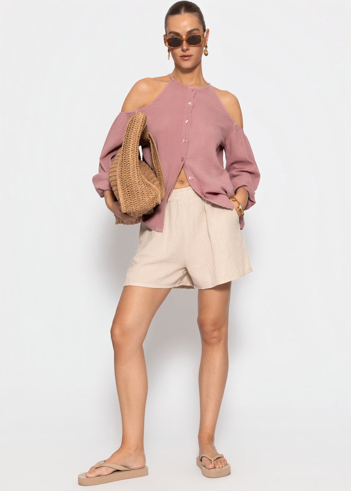 Musselin Bluse mit Cut-Outs - altrosa