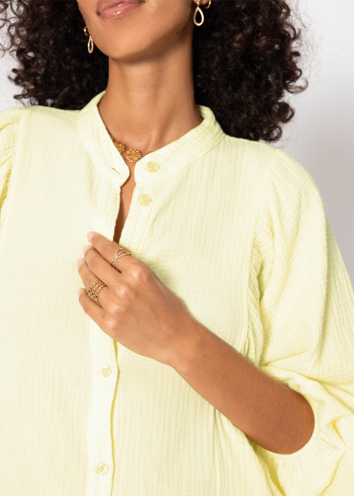 Muslin blouse with batwing sleeves - butter yellow