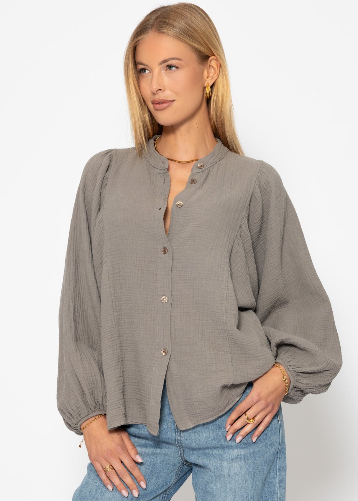 Muslin blouse with batwing sleeves - taupe