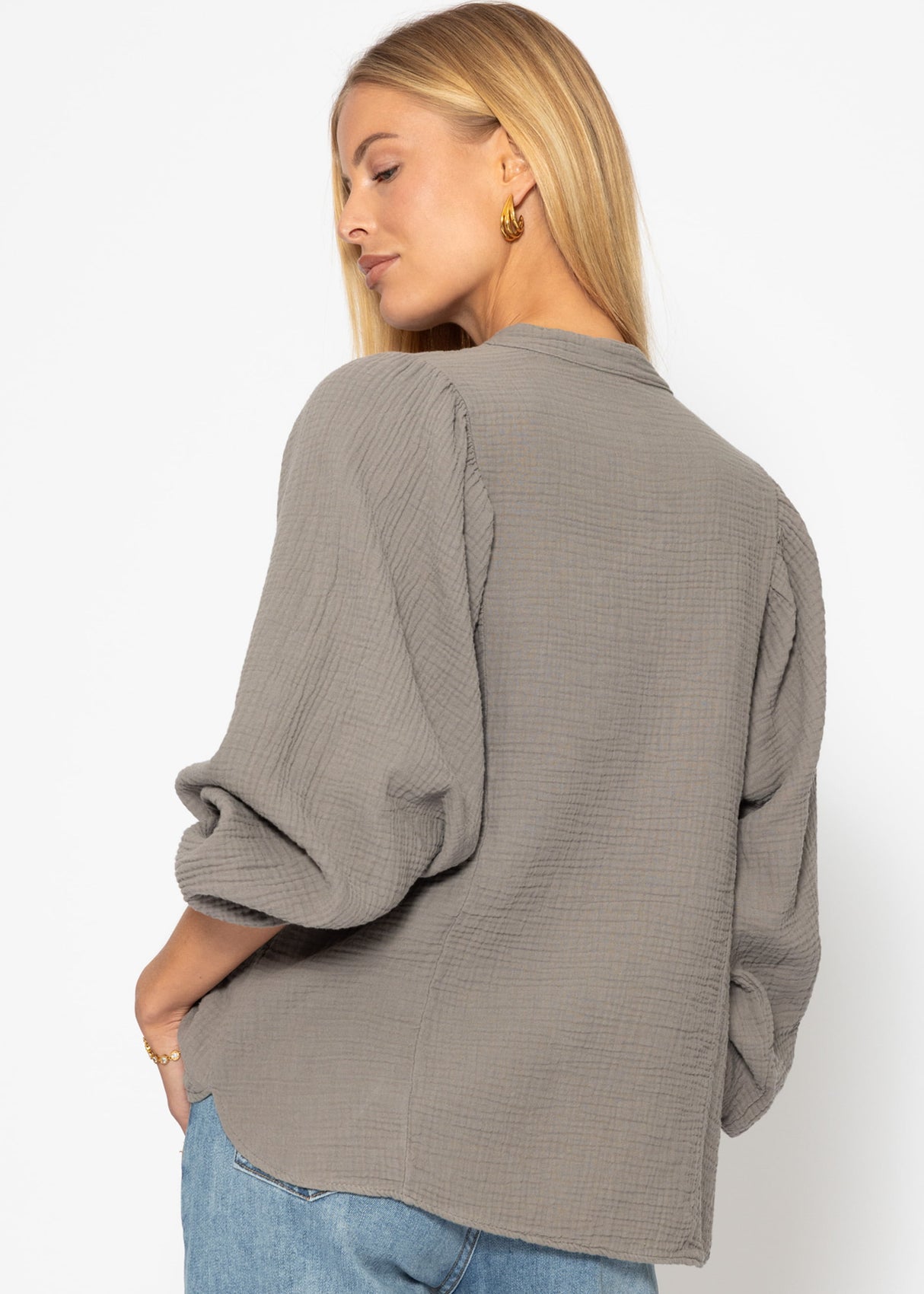 Musselin Bluse mit Fledermausärmeln - taupe