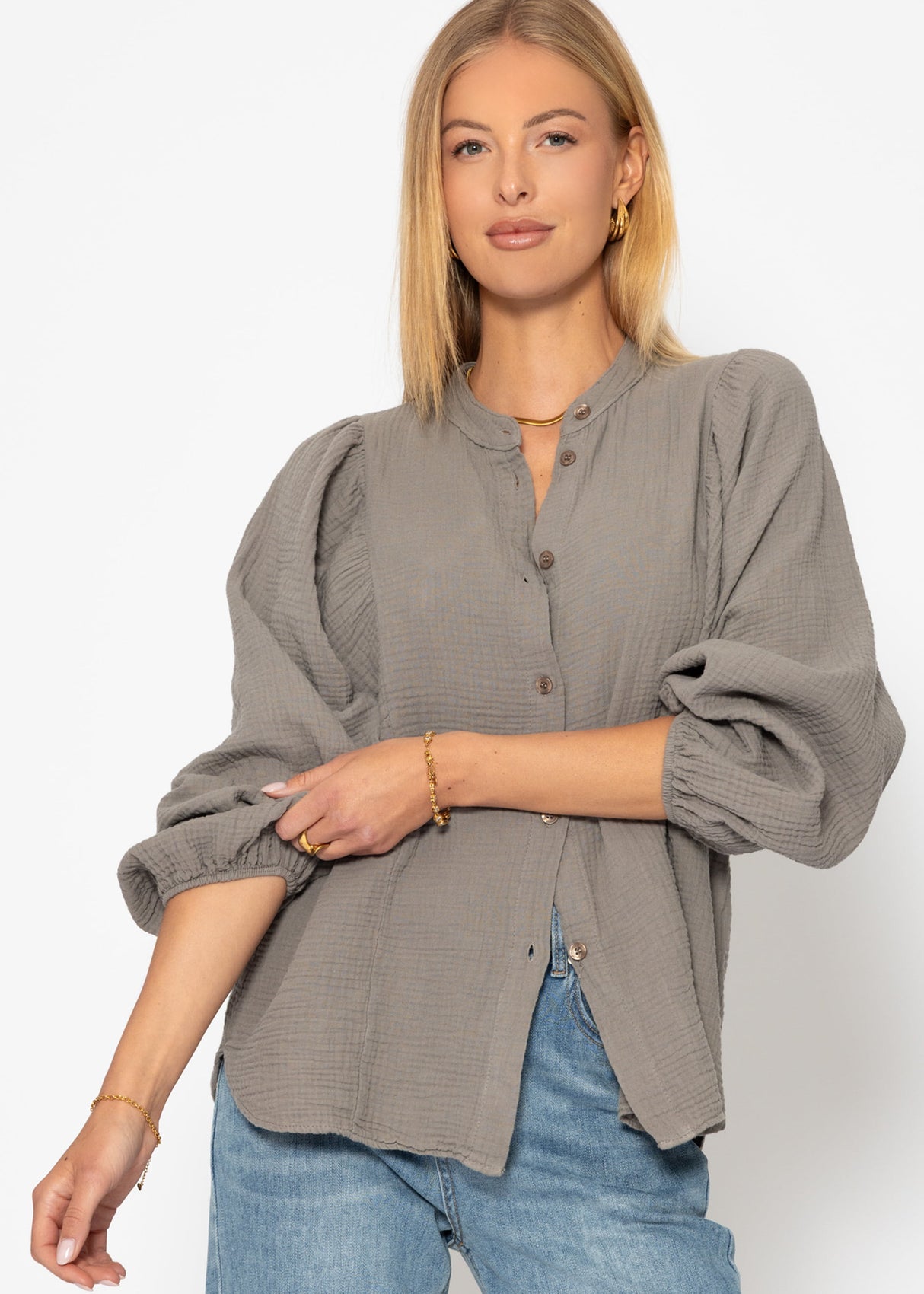 Muslin blouse with batwing sleeves - taupe