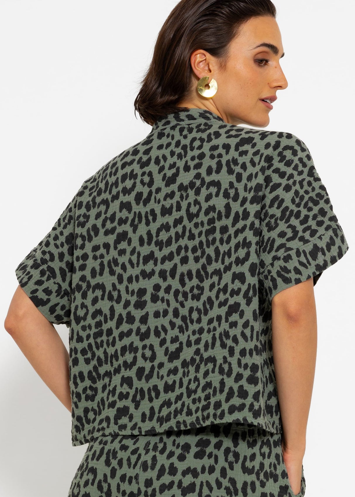 Muslin blouse with leopard print - khaki