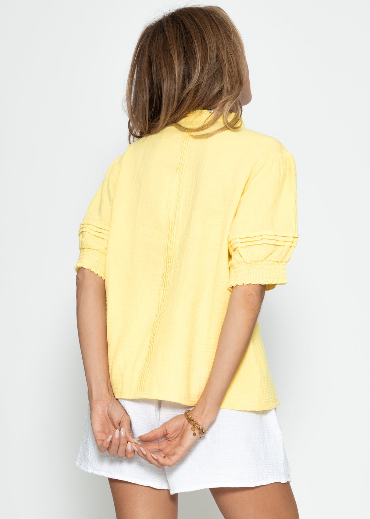 Kurzarm Musselin Bluse - buttergelb