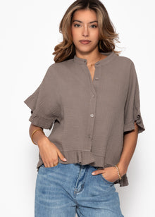 Muslin blouse with ruffle hem - taupe