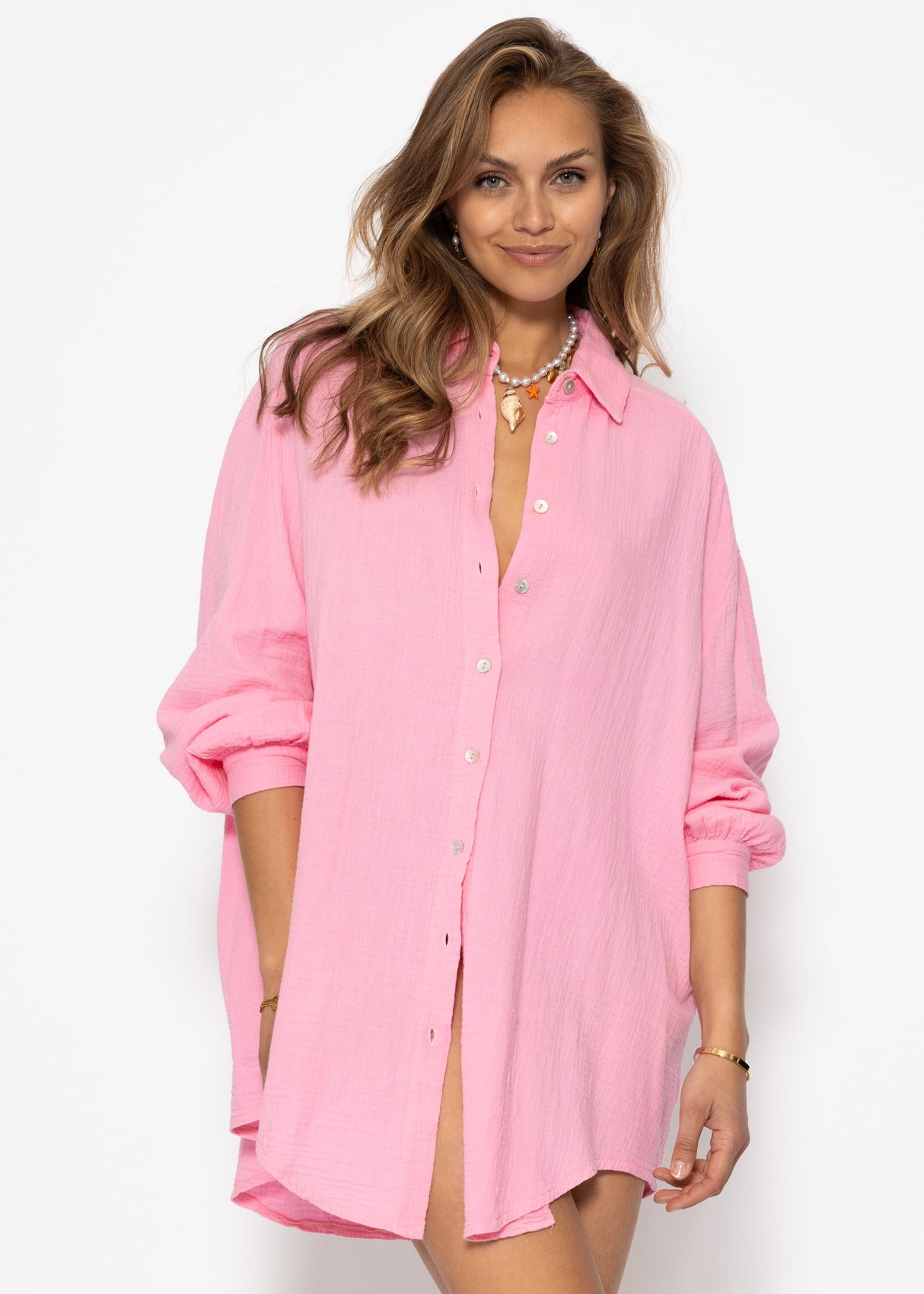 Musselin Bluse oversize - babyrosa