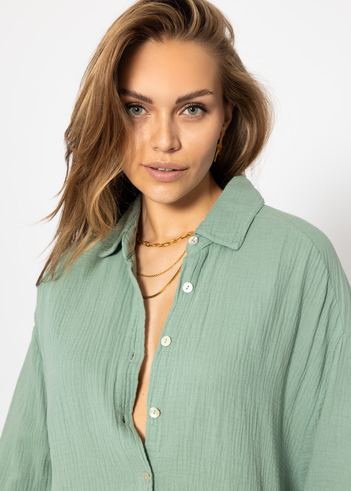 Musselin Bluse oversize, salbeigrün