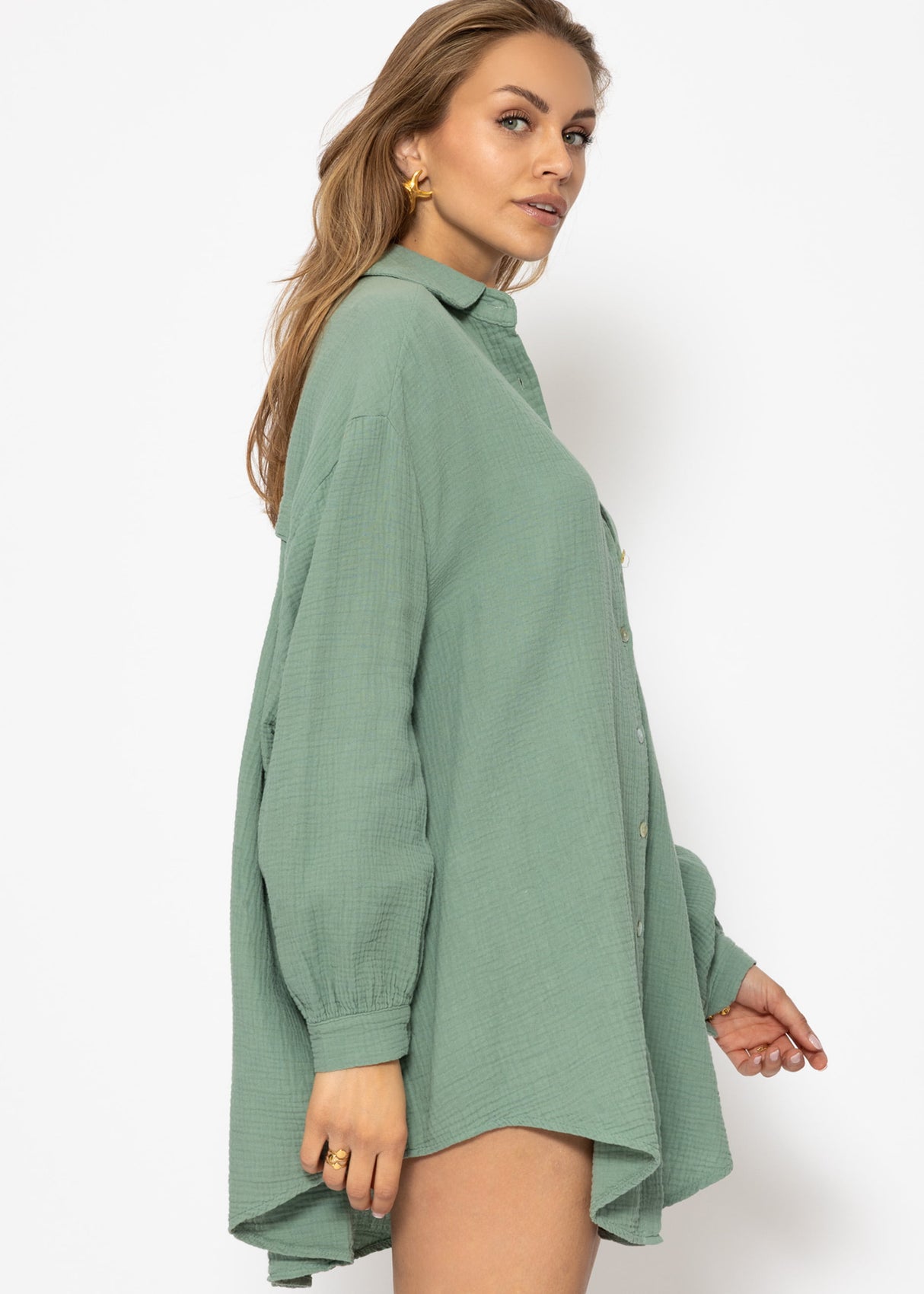 Musselin Bluse oversize, salbeigrün