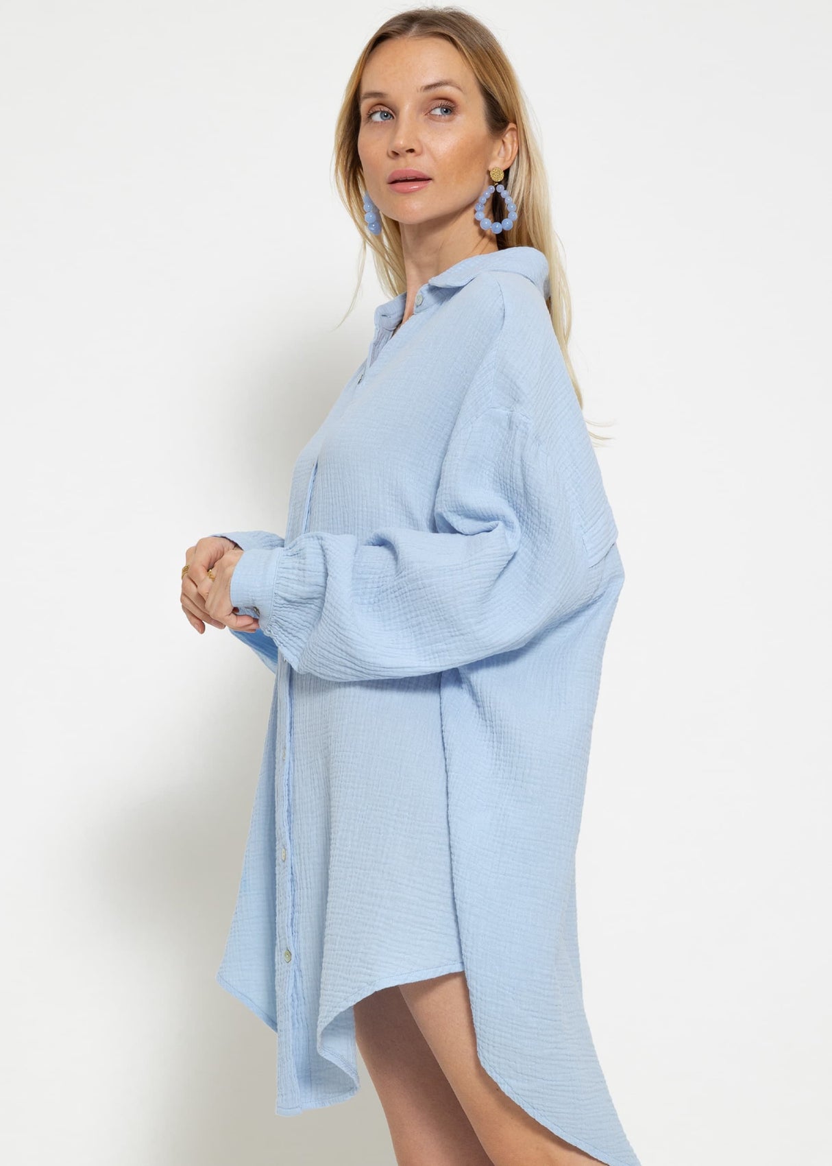 Musselin Bluse oversize, hellblau