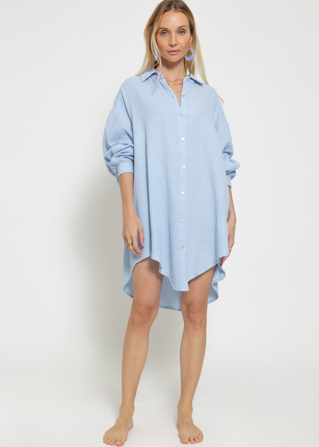 Musselin Bluse oversize, hellblau