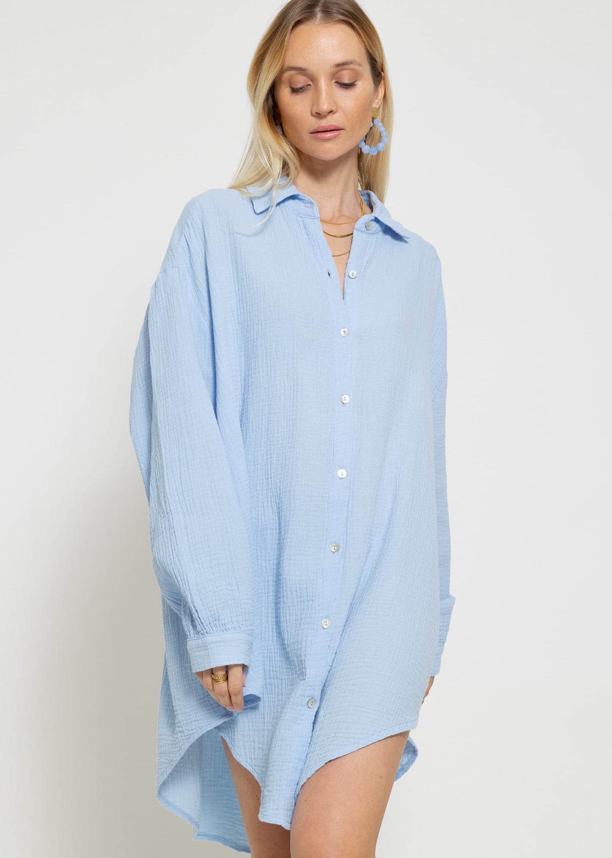Musselin Bluse oversize, hellblau