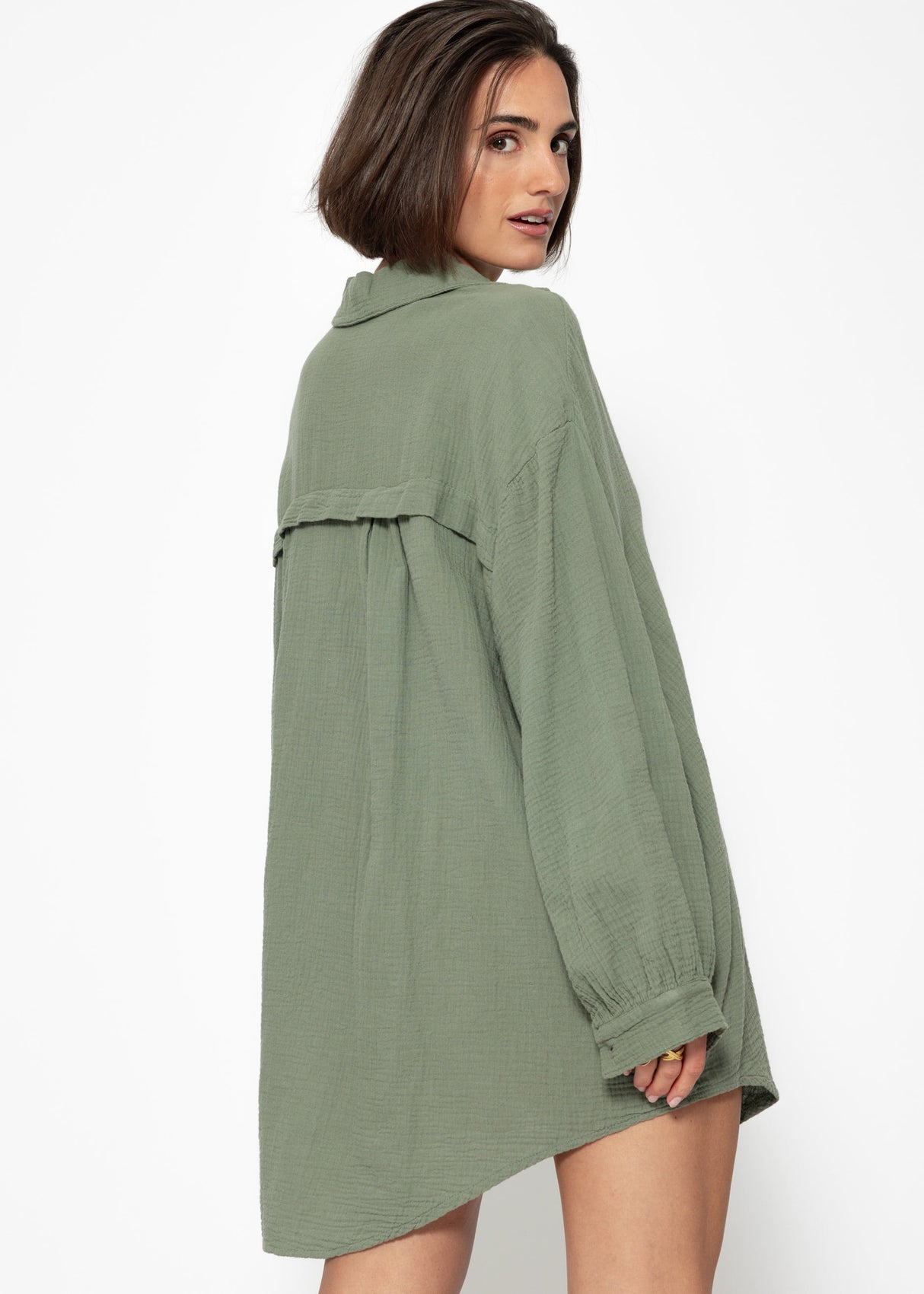 Musselin Bluse oversize, khaki