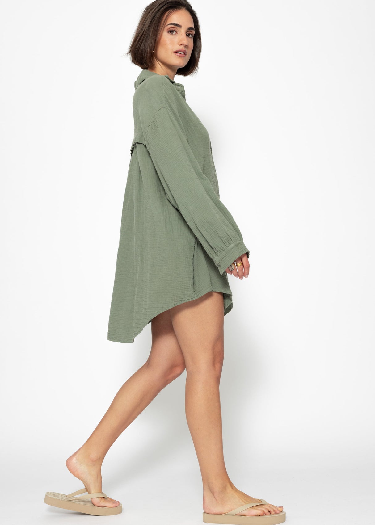 Musselin Bluse oversize, khaki