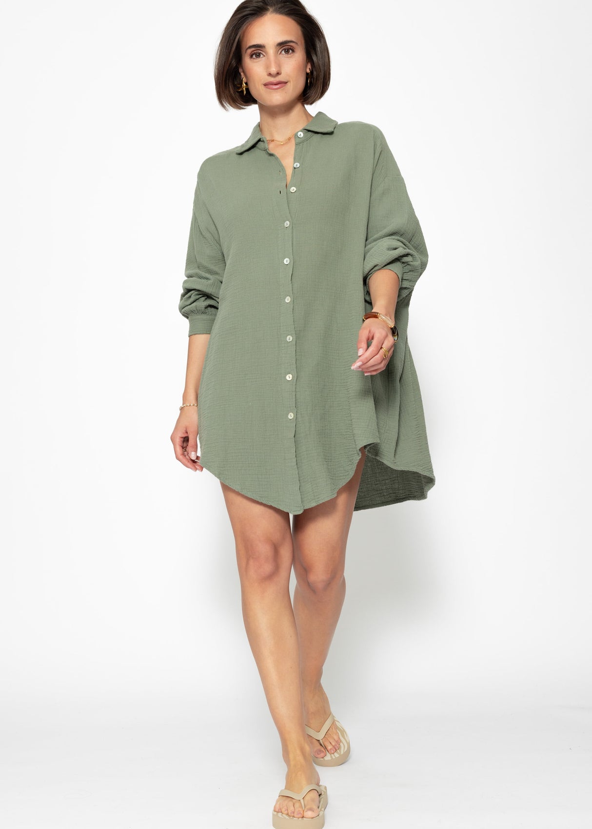 Musselin Bluse oversize, khaki