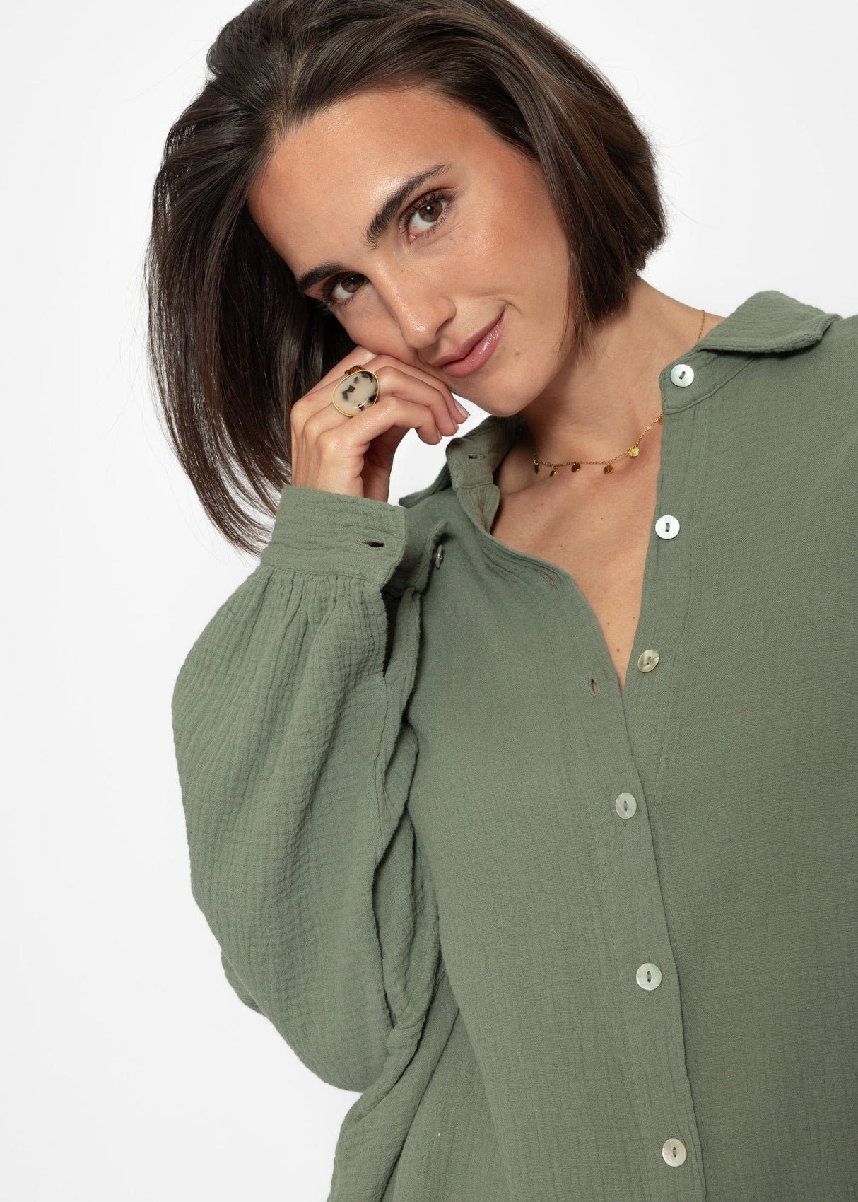 Musselin Bluse oversize, khaki