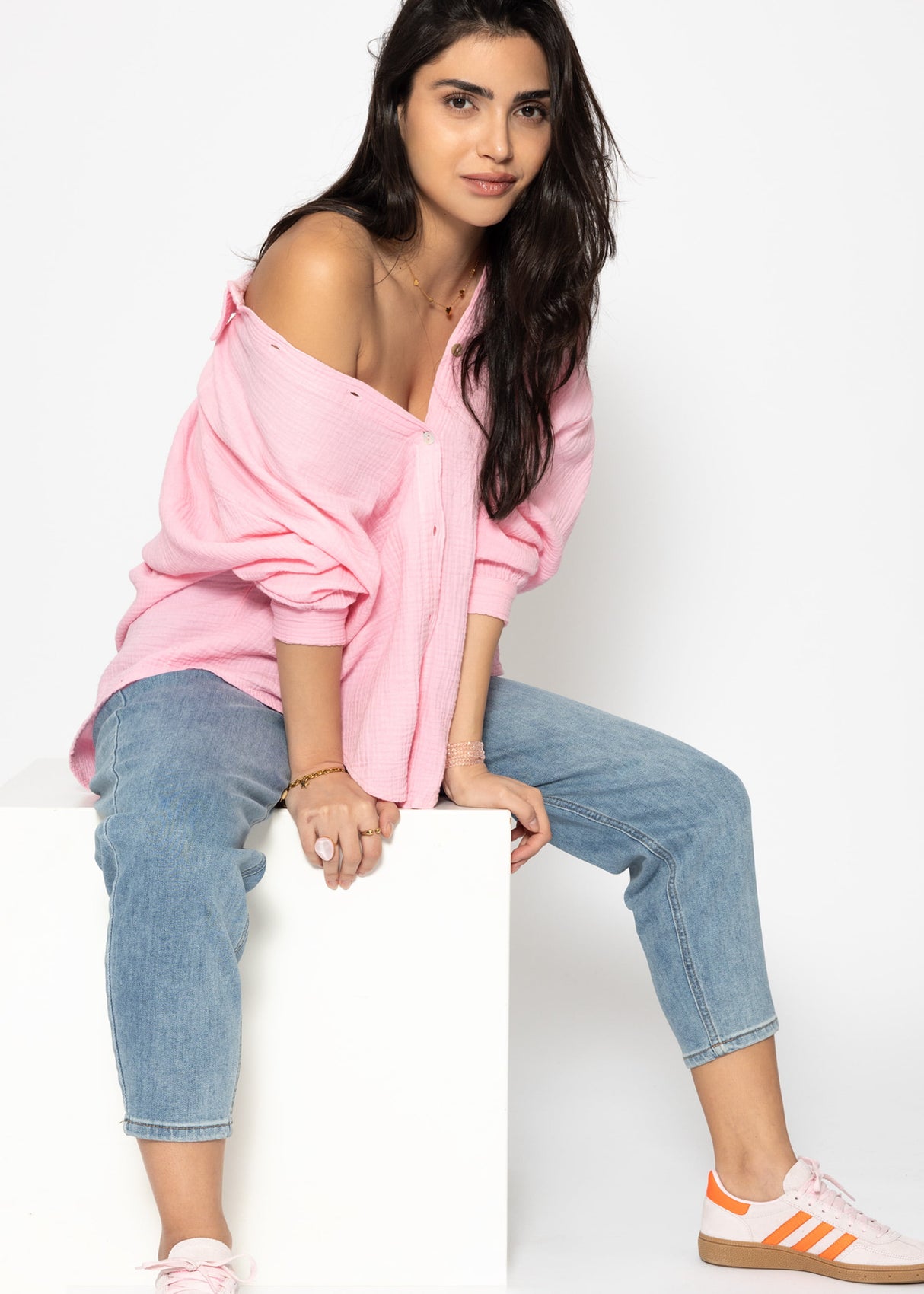 Musselin Bluse oversize, kurz, babyrosa