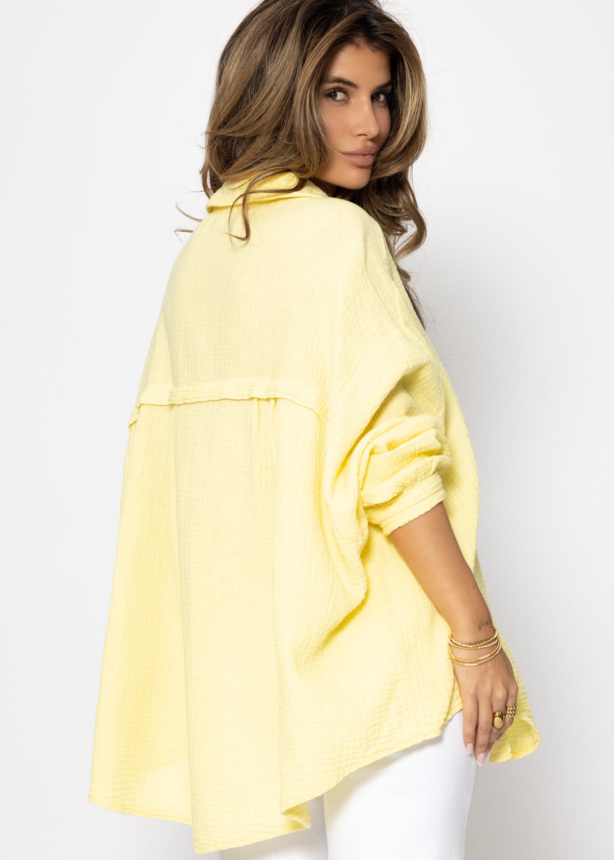 Musselin Bluse oversize, kurz, gelb