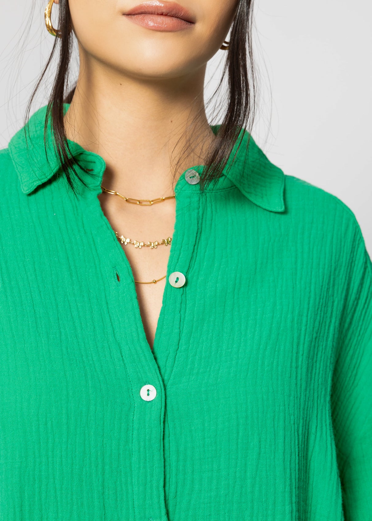 Musselin Bluse oversize, kurz, grün