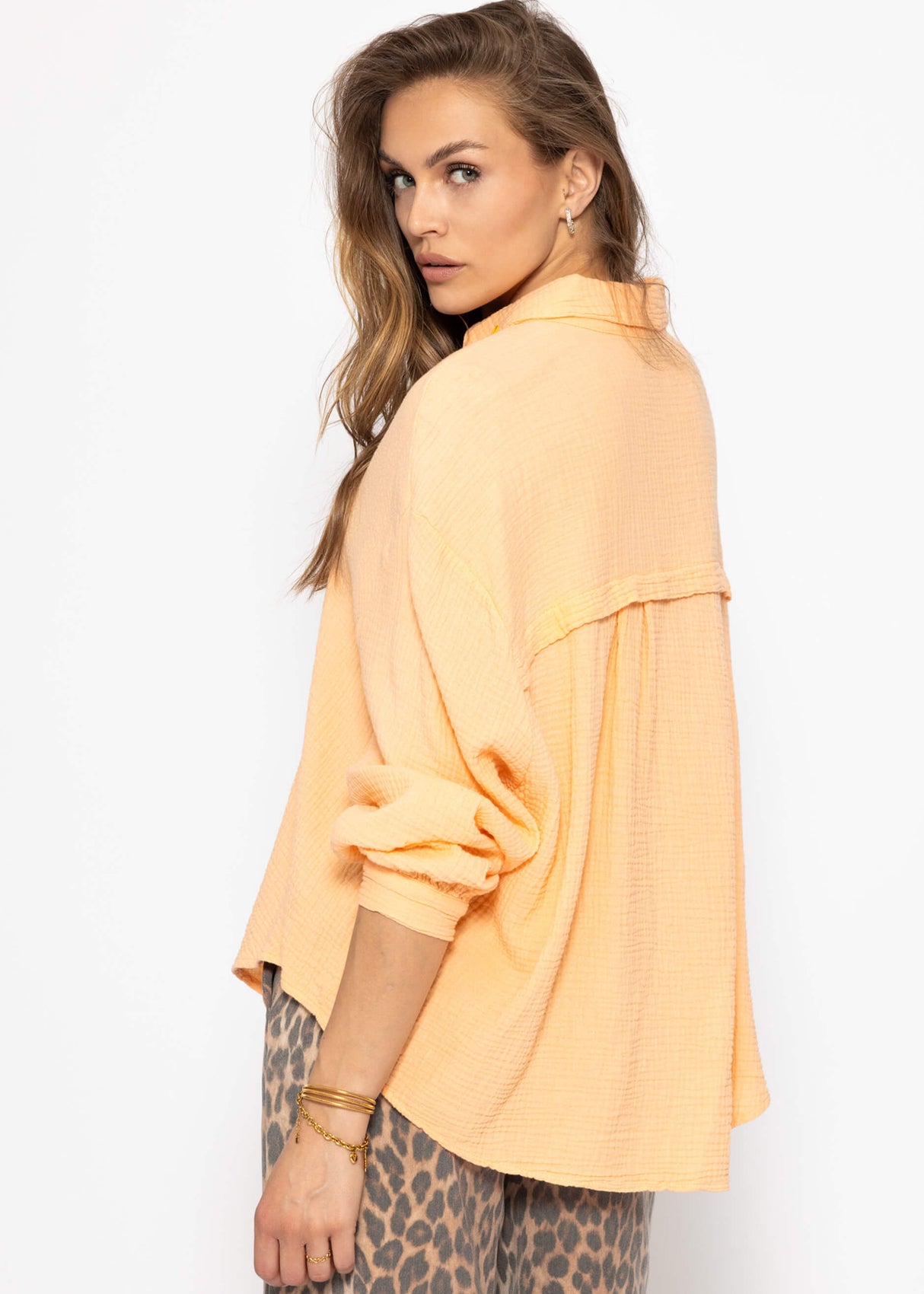 Musselin Bluse oversize, kurz - peach