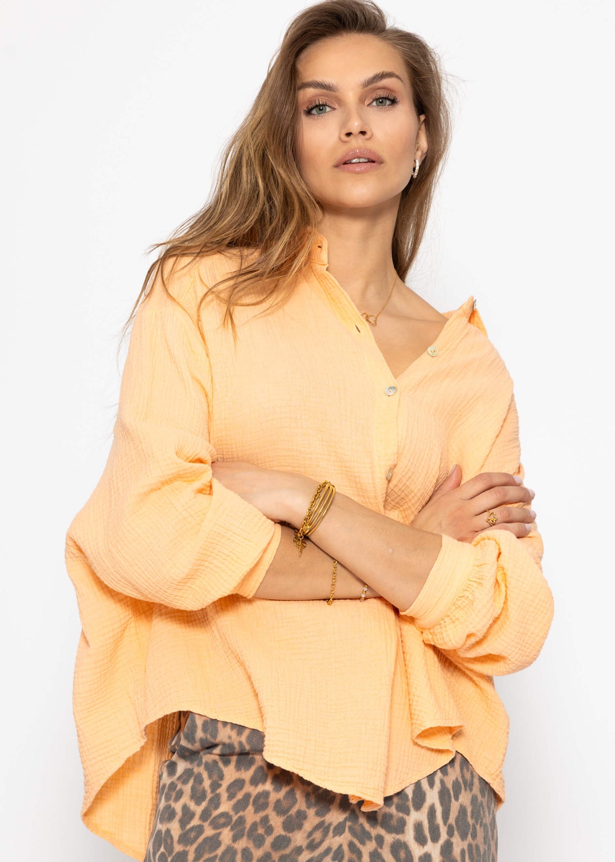 Musselin Bluse oversize, kurz - peach