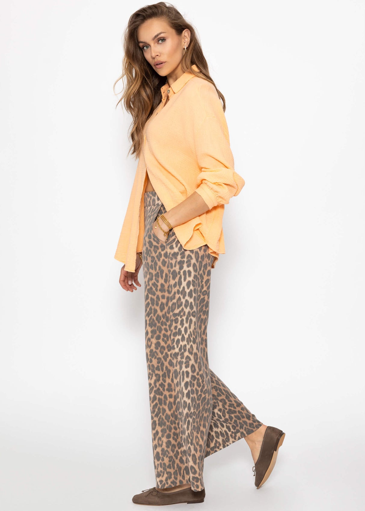 Musselin Bluse oversize, kurz - peach