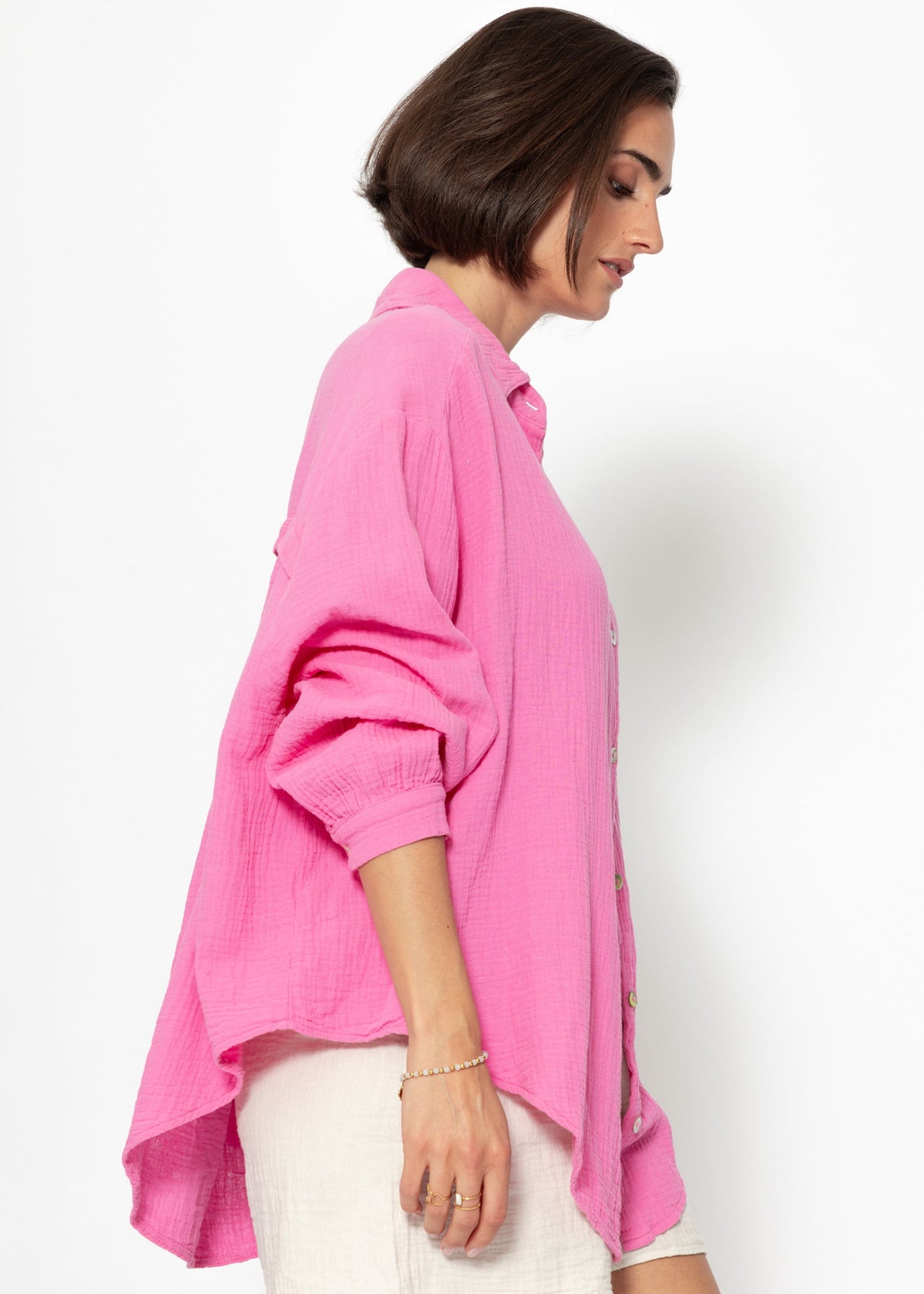 Musselin Bluse oversize, kurz, pink