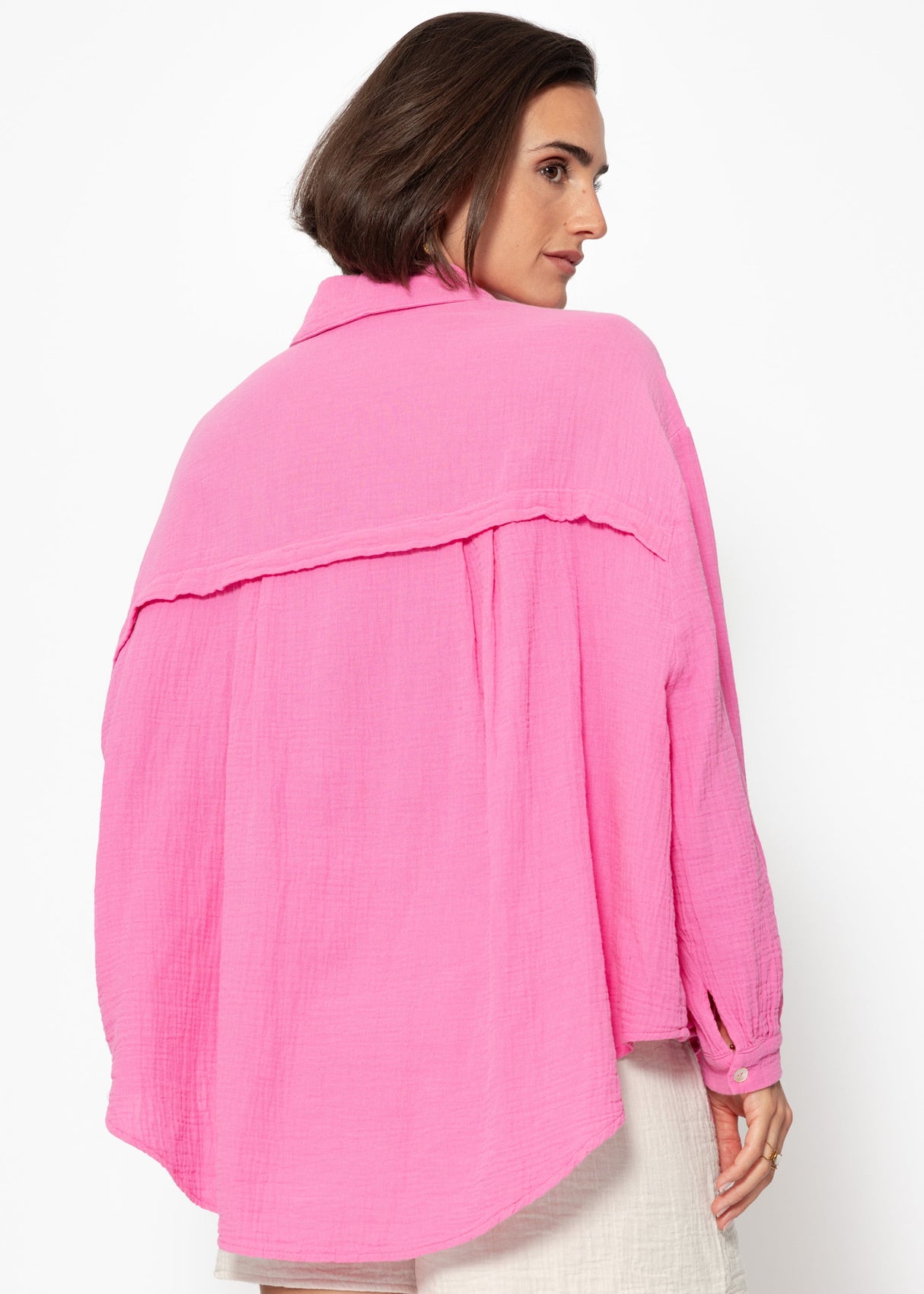 Musselin Bluse oversize, kurz, pink