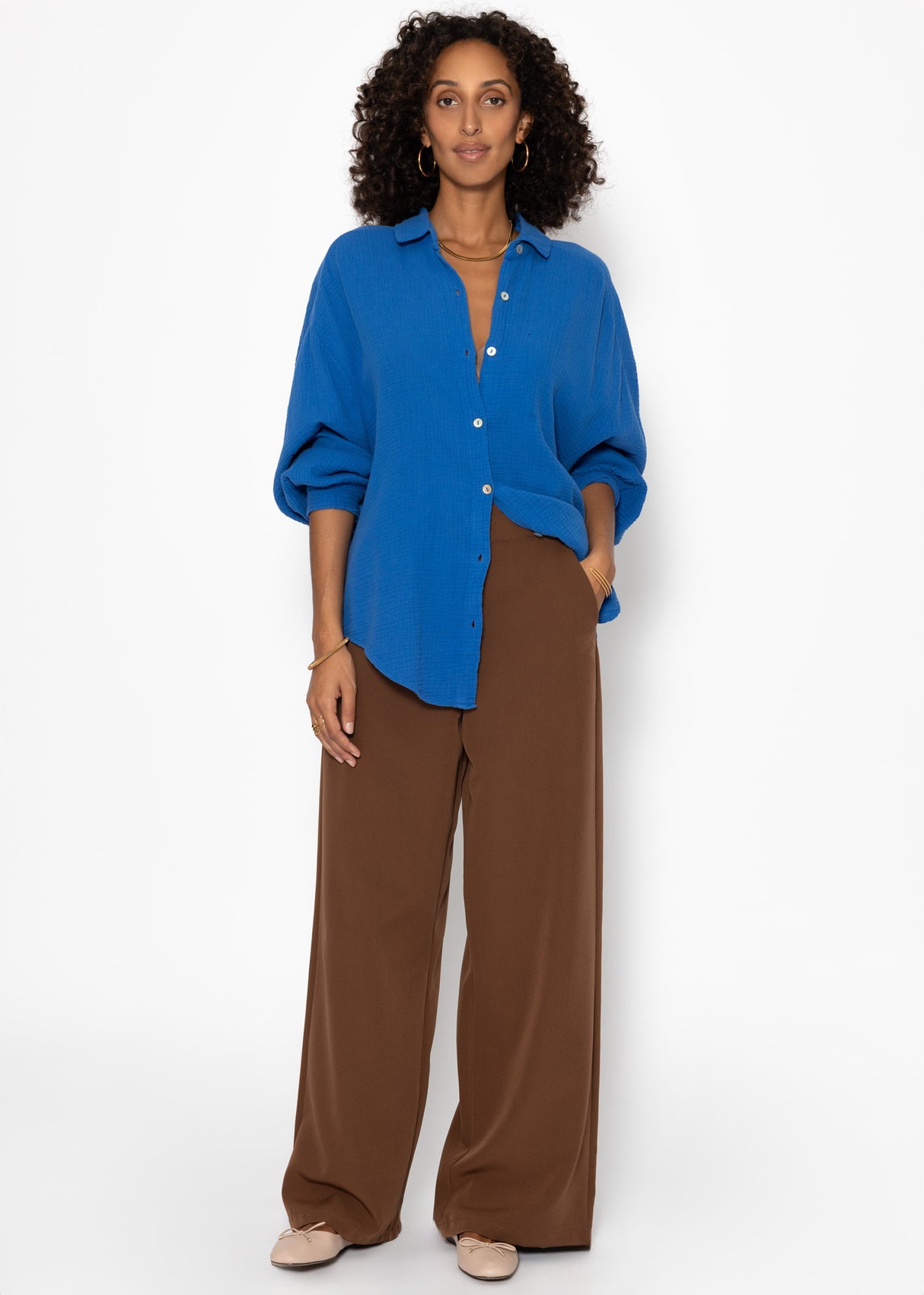 Musselin Bluse oversize, kurz, royalblau