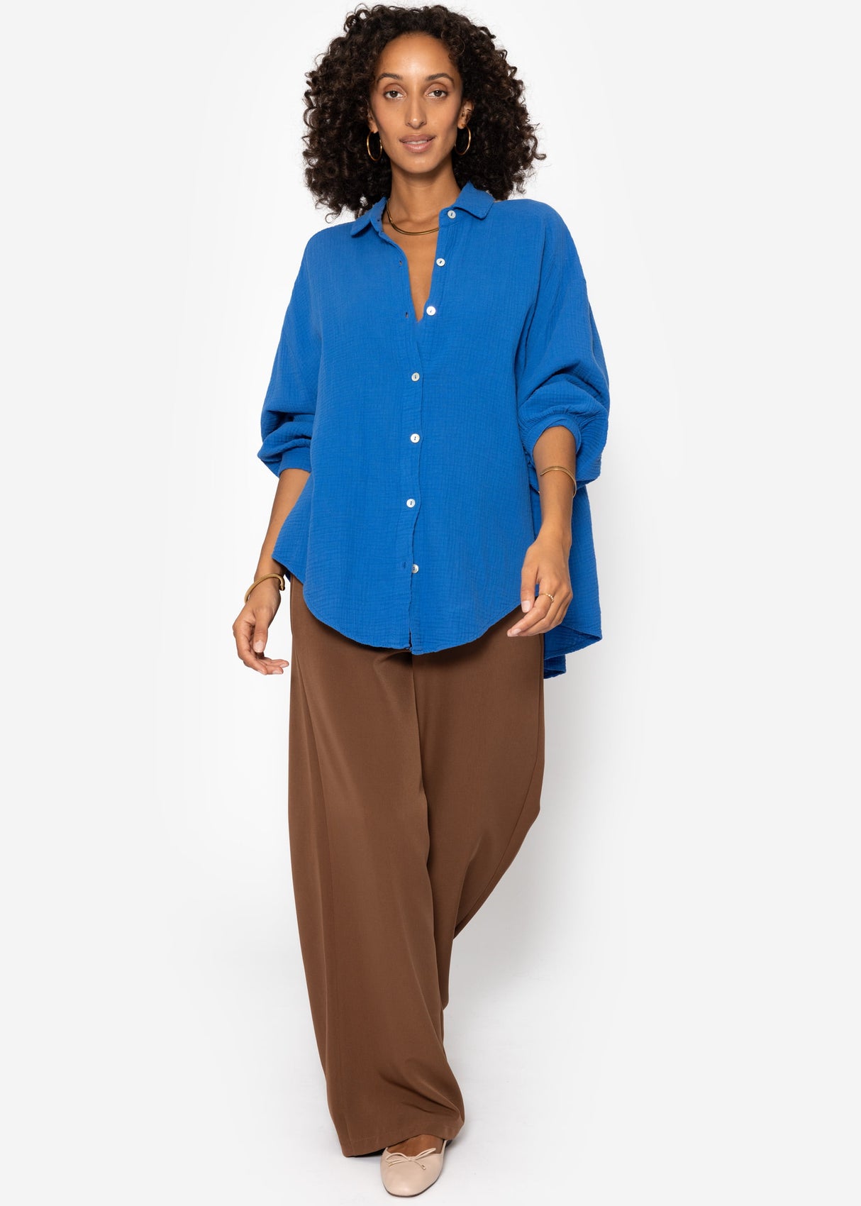 Musselin Bluse oversize, kurz, royalblau