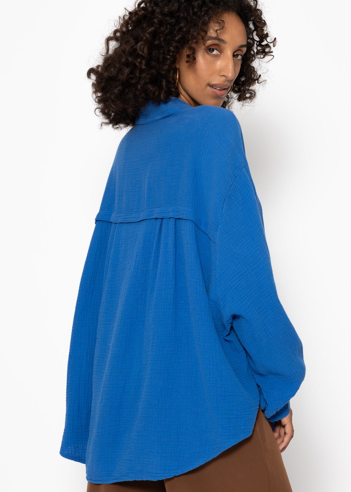Musselin Bluse oversize, kurz, royalblau
