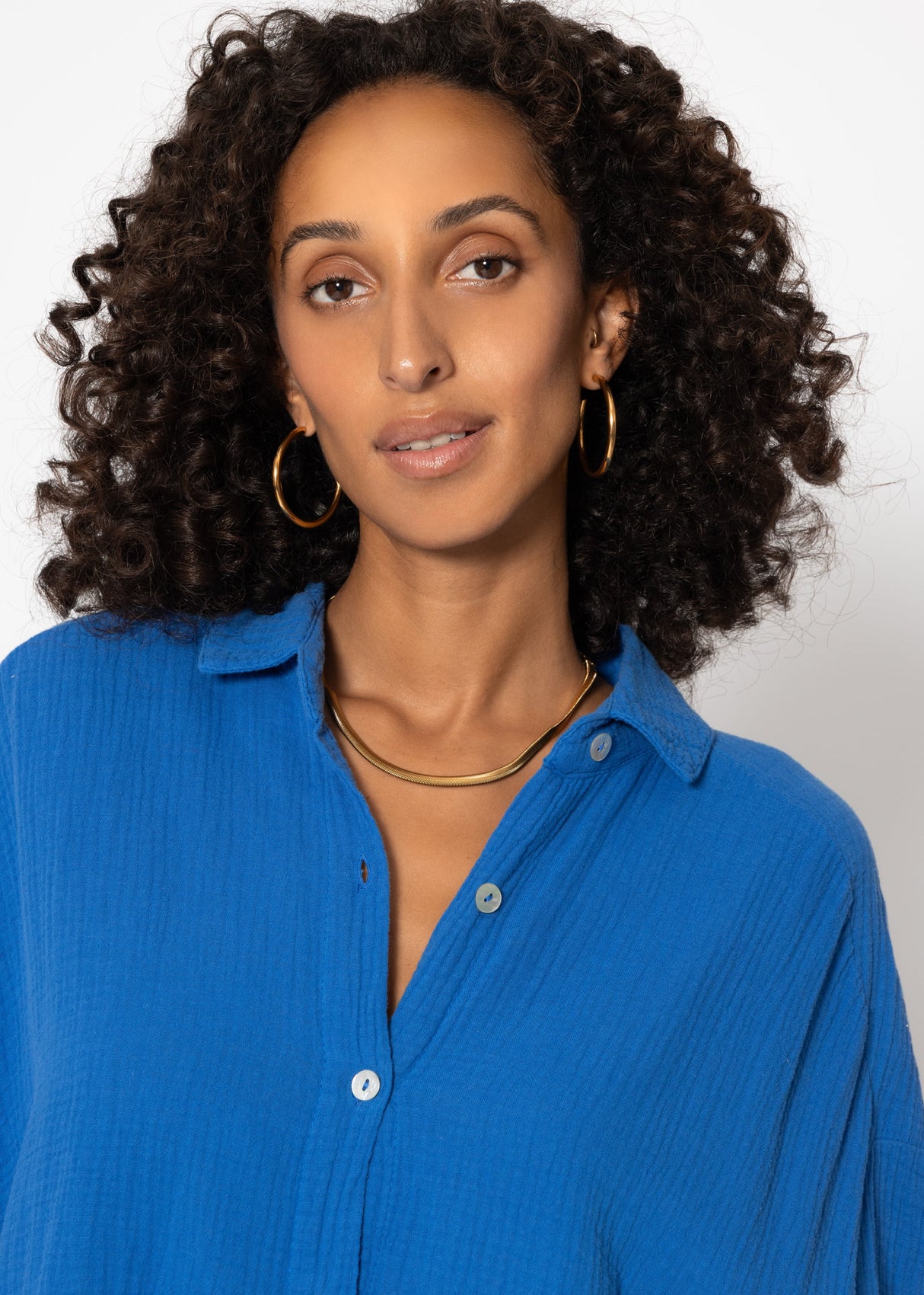 Musselin Bluse oversize, kurz, royalblau