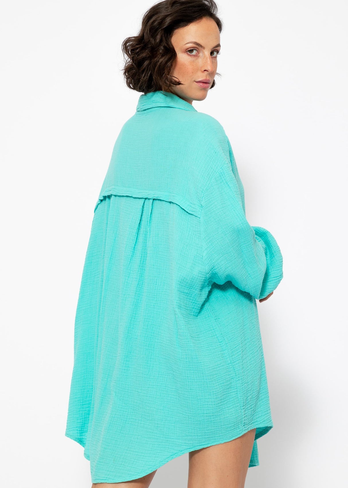 Muslin blouse oversize, turquoise