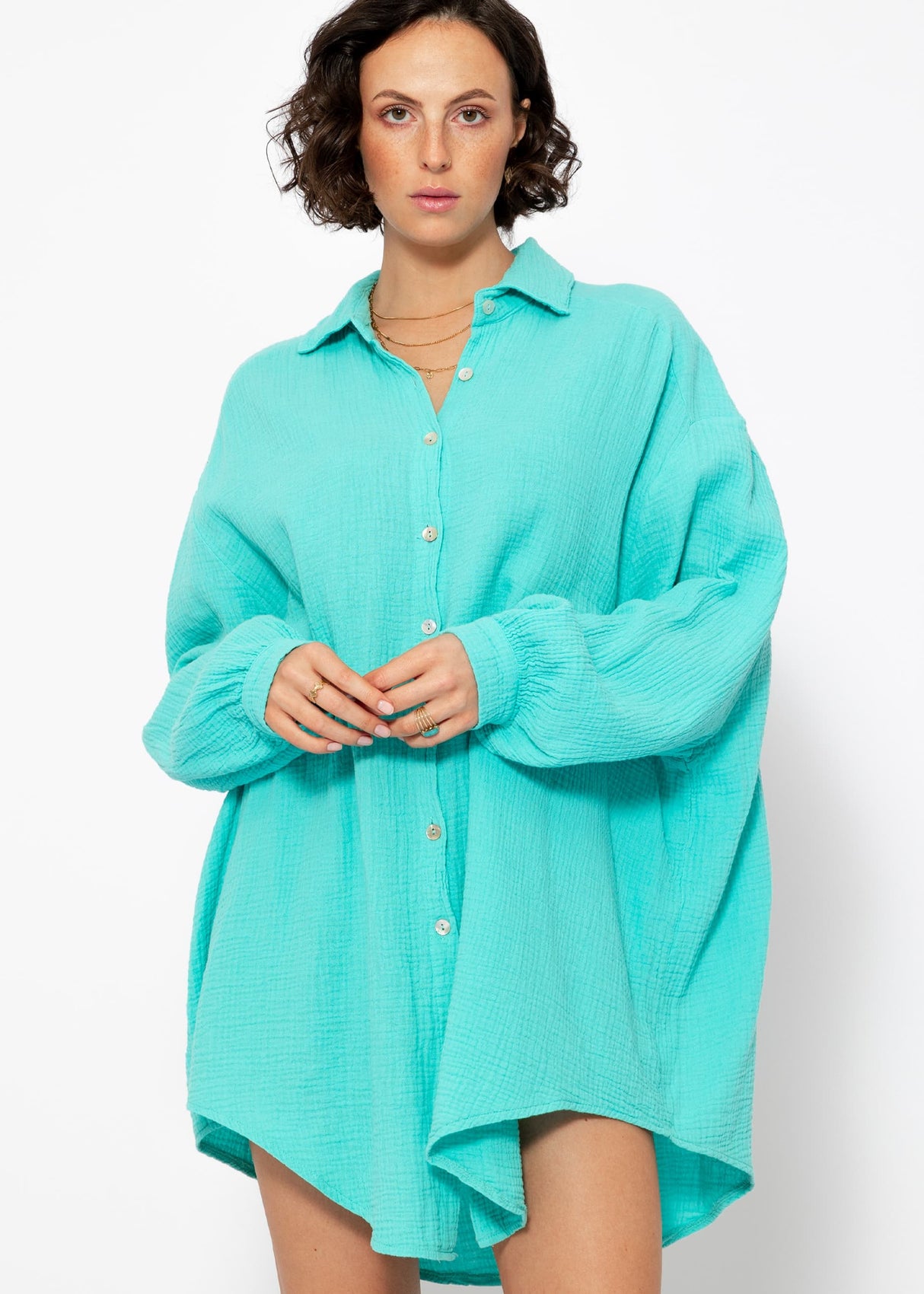 Muslin blouse oversize, turquoise